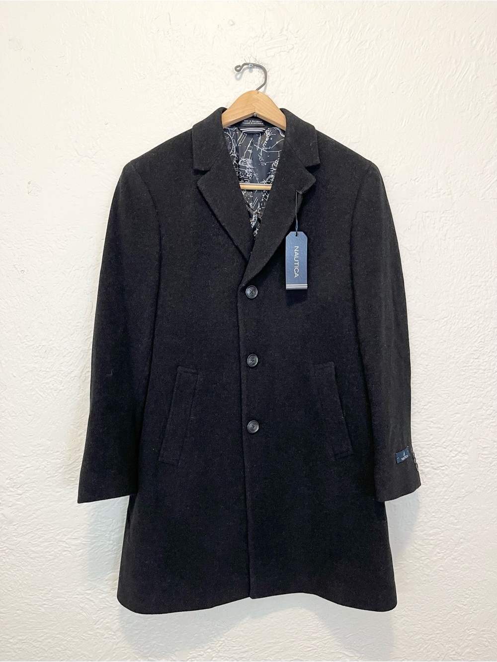 NAUTICA Overcoat Jacket Charcoal Black Wool Cashmere 36S